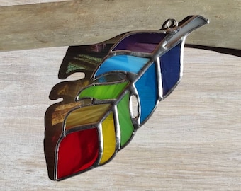 Stained Glass Feather Suncatcher, Rainbow Colours, window hangings, home decor