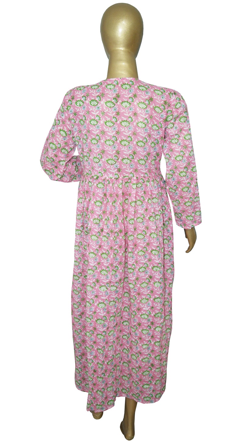 Floral print cotton top hand block printed tunic long evening gown long dress ethnic traditional plus size regular fit dress