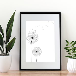 Floral wall art - Dandelion print, Dandelion wall art, Flower poster, Plant poster, Nature poster, Floral print, Wall posters. Botanical art