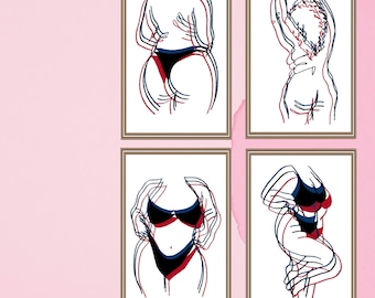 Female Figure Line Art Print: Body Positive, Scandinavian Decor