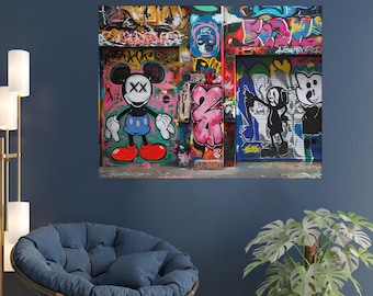 Lienzos con grafitis al estilo Banksy, personajes de dibujos animados, decoración de pared con estampado colorido