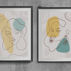 Boho Dekor, 2er Set Skandinavische abstrakte Linie Kunstposter, minimalistischer Druck, modernes Bürobild.