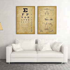 Vintage Brillen und Sehtafel, Kunst Poster, snellen Kinder Schautafel, 2er Set Optometriker Wand, Sehschärfe Sehtafel.