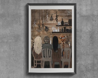 Women Unite Art Print, Retro Witchcraft Poster, Feminist Gift Wall Art