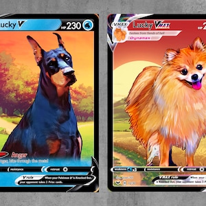 Cartes personnalisées PokePets. Amateurs de cadeaux et amoureux des animaux. Pokecard numérique pour animaux de compagnie. Art mural anime pour elle et lui. Affiche de l'élément eau.