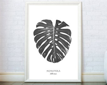 Monstera Leaf Art Print, Tropical Wall Decor, Graphic Style Poster