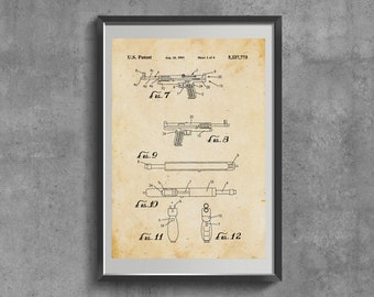 Impresión artística de plano de revólver vintage, patente de arma de fuego