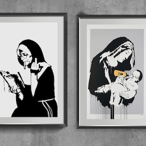 Feminist Gift Art Decor, Set of 2 Middle Finger Print, Feminist Art Print, Minimalist Wall Poster, Swearing Gift, Vintage Poster, Retro Art