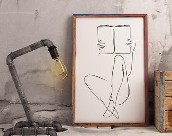 Woman Reading Line Art Print, Sensual Minimalist Home Decor (Digital Download)