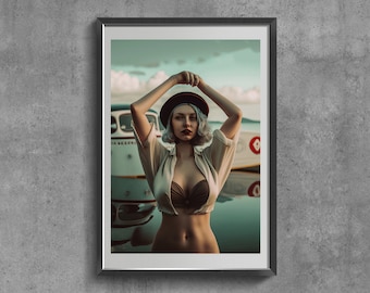 Feminist Middle Finger Art Print, Retro Woman Poster, Girl Power Wall Art