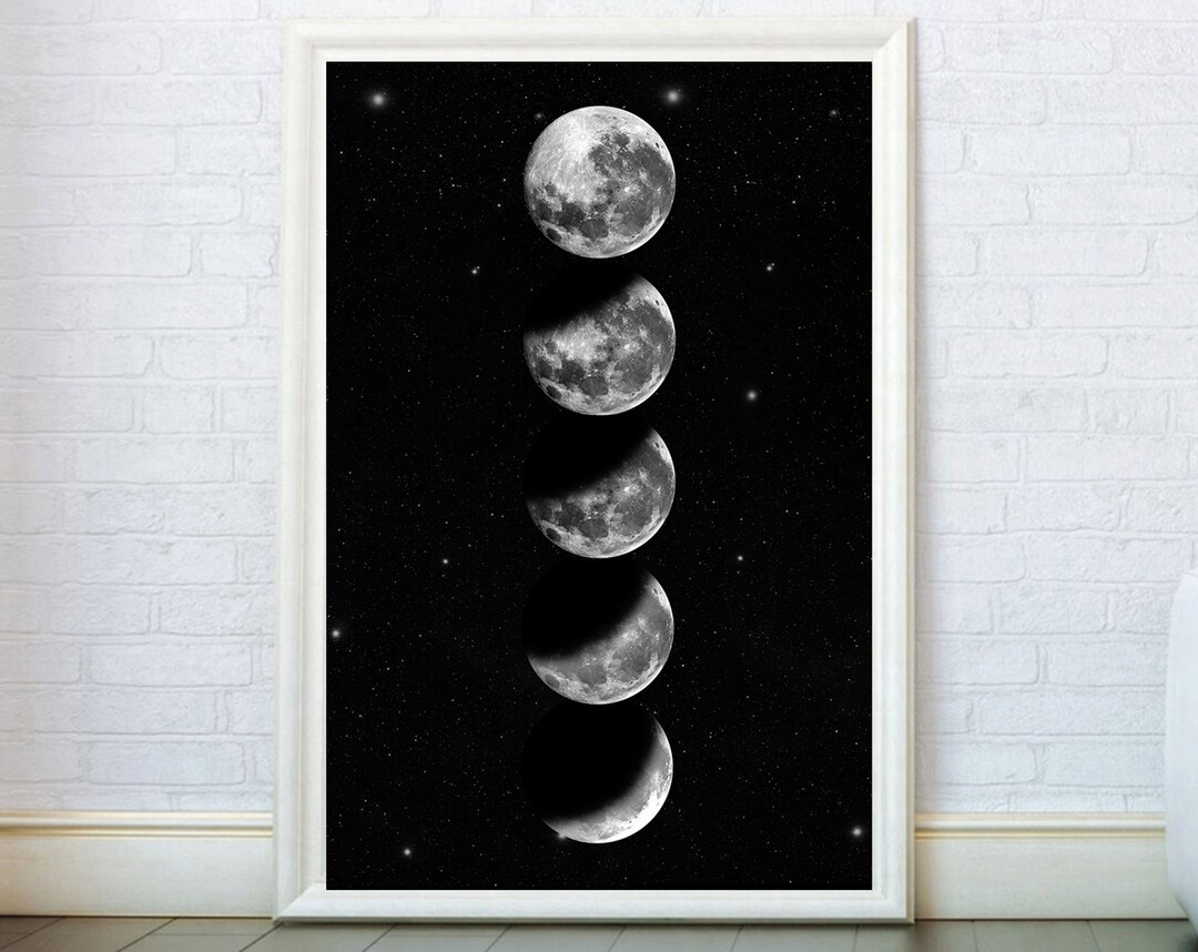 Moon Phases Poster, Minimalist Lunar Art, Celestial Wall Decor, Space ...