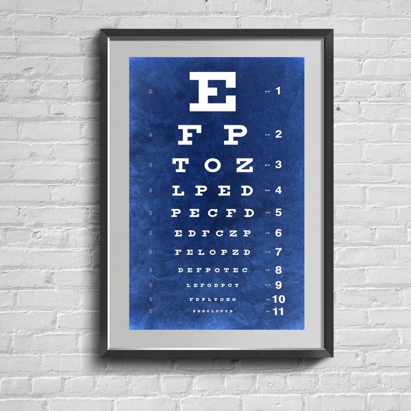 Eye chart art poster, snellen pediatric chart print, optometrist wall, optometry decor symbol typography vision test, visual acuity eyechart