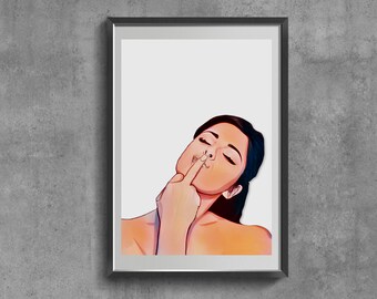 Lámina artística del dedo corazón, arte pop retro, decoración feminista, póster de mujer