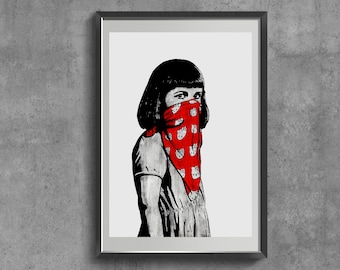 Feminist Graffiti Art Print, Girl with Bandana, Retro Poster, Protest Illustration
