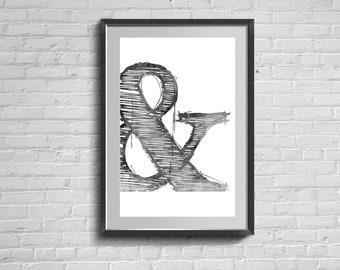 Ampersand Art Print, Minimalist Office Decor, Quotes Poster, Trendy Graphic Gift, Monochrome