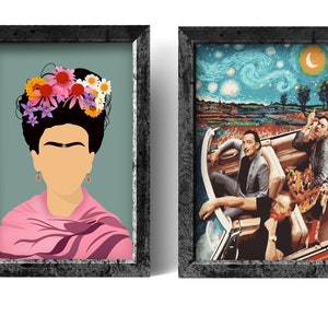 Celebrity Famous Artist Wall Art, Set Of 2 Minimalist Illustration Print