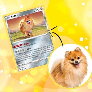 Pokecard numérique pour animaux de compagnie. Art mural anime pour elle et lui. Affiche d'élément en métal. Cartes personnalisées PokePets. Amateurs de cadeaux et amoureux des animaux.