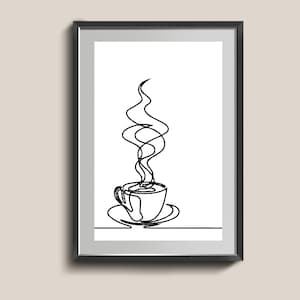 Coffee Break Line Art Print. Sketch Poster. Minimalist Wall Art. Modern Living Room Decor
