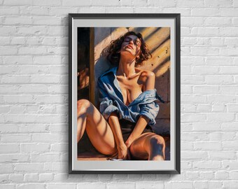 Impresión de arte feminista, póster del dedo medio, retrato de mujer
