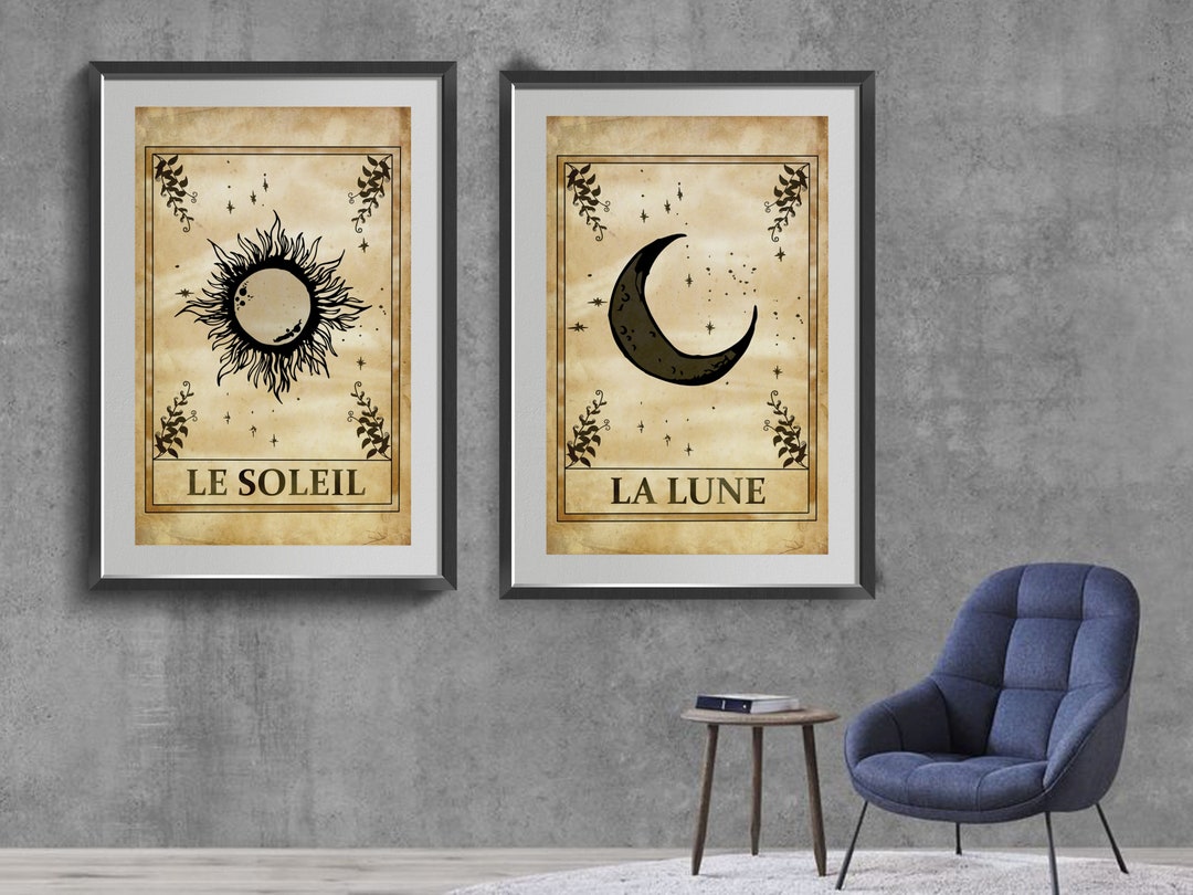 Sun and Moon Tarot Card Print Set, Celestial Wall Art - Etsy
