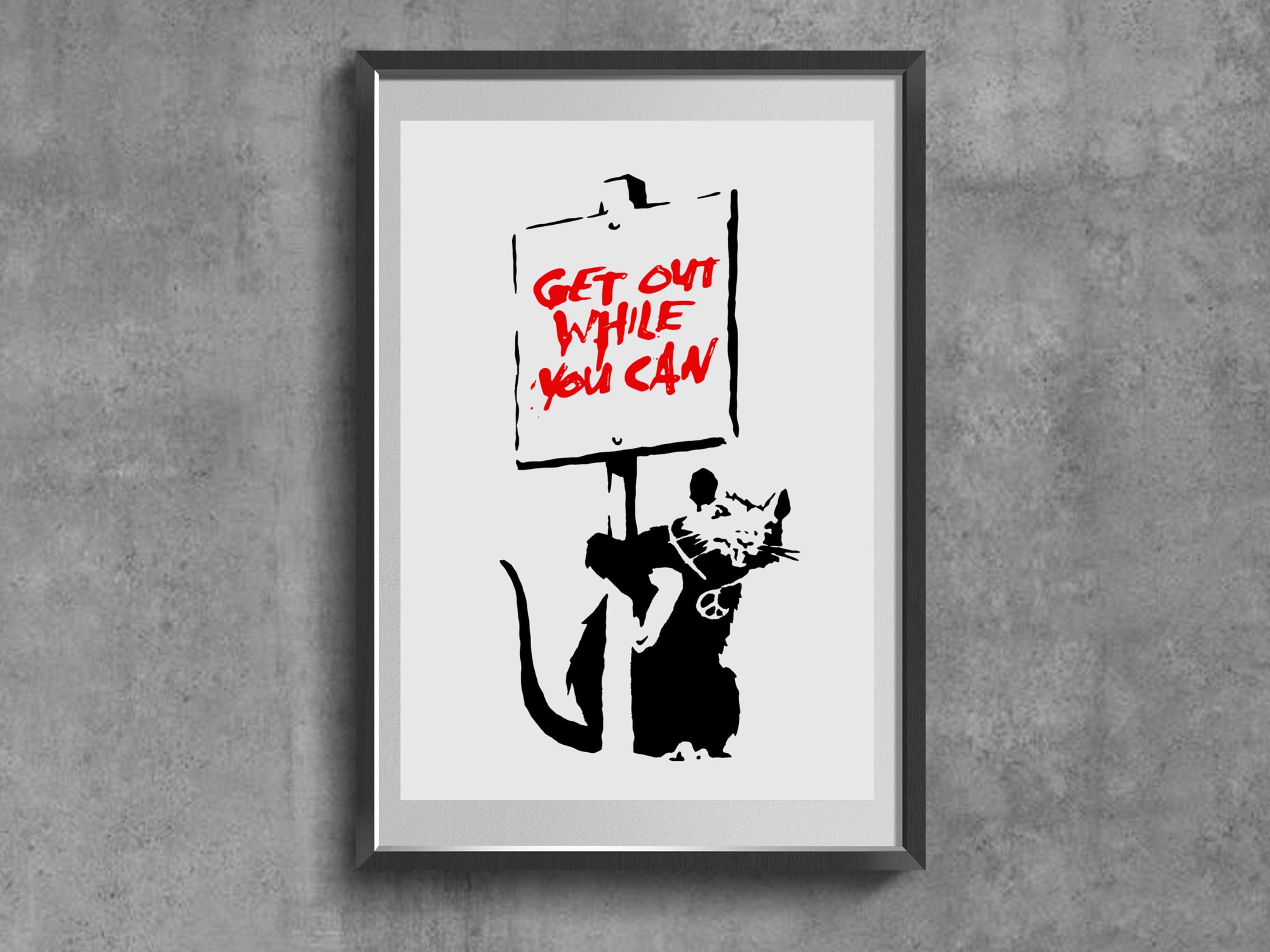 Banksy Rat Stripes Poster, Signed Street Art Print, Modern Wall