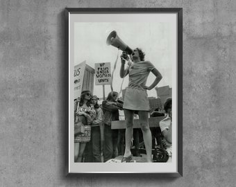Feministisches Vintage schwarz-weiß Poster, Retro Kunst, Frauen vereinen Kunstdruck