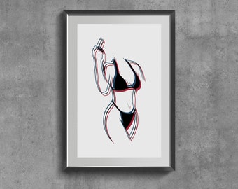 Lámina artística feminista con el dedo corazón, póster minimalista, lámina de pared con figura femenina.