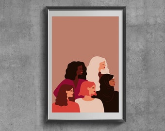 Feminist Art Print, Retro Lady Power Poster, Woman Wall Art, Colorful Decor