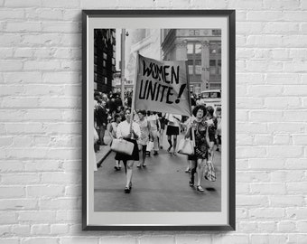 Women Unite Poster, Vintage Feminist Art Print, Monochrome Wall Decor, Feminist Gift