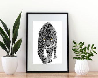 Cheetah Art Print, Black and White Animal Wall Decor, Modern Graphic Poster