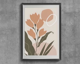 Abstract Flower Wall Art, Boho Botanical Print