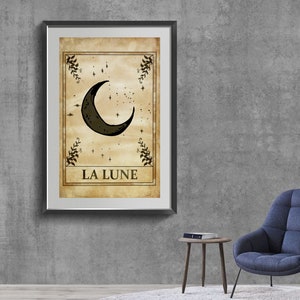 Impresión artística de Luna, decoración espiritual, impresión de pared celestial, arte de cartas del tarot, carteles de astrología, póster de luna, arte de pared bohemio, decoración de arte de pared