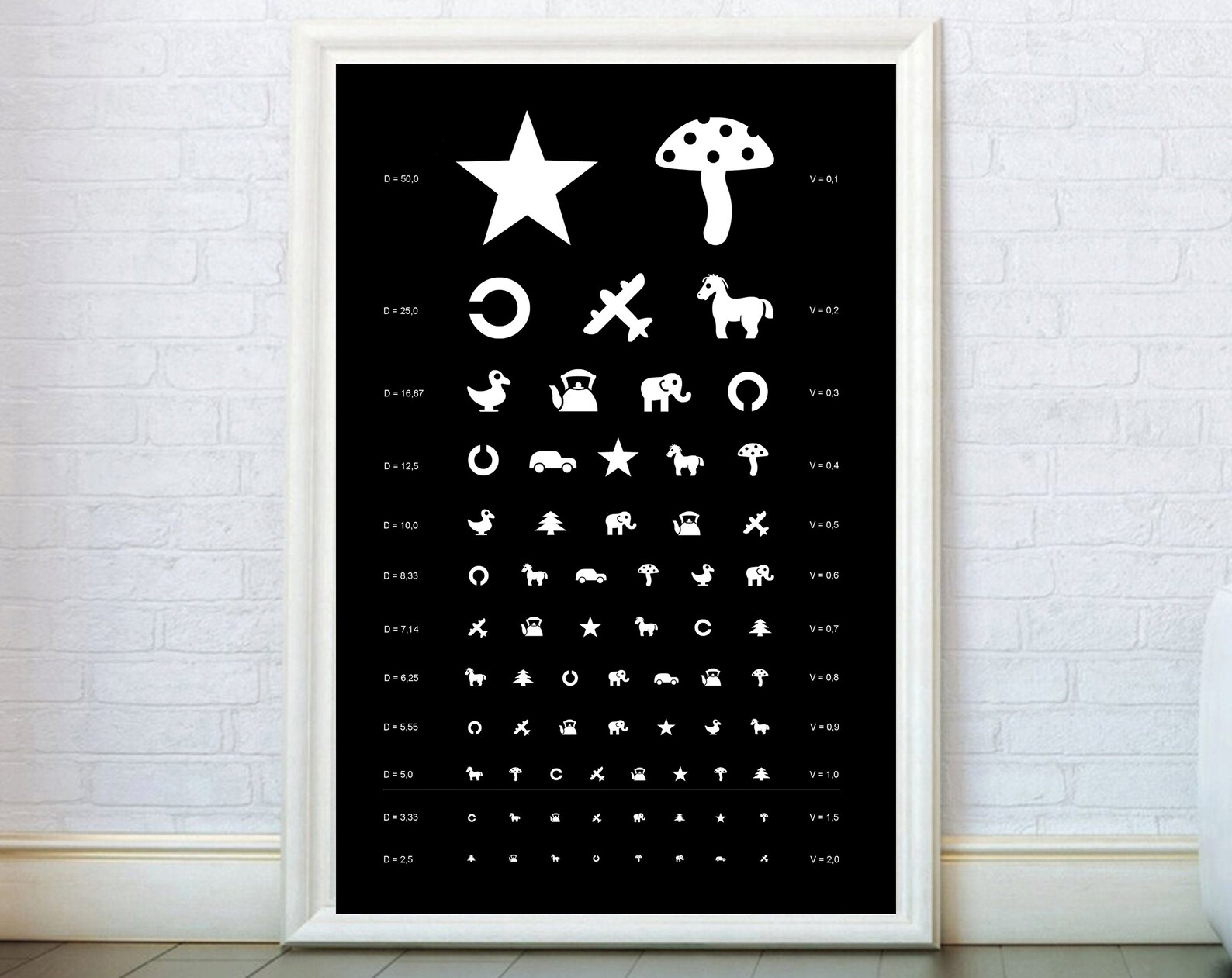 eye chart poster children eye test print child pediatric