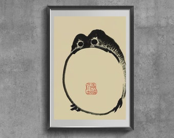 Japanese Frog Art Print, Animal Sketch Poster, Minimalist Graphic, Vintage Reproduction
