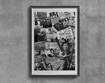 Feminist Art Print, Women Unite Poster, Vintage Black and White Canvas