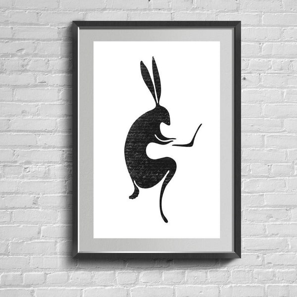 Minimalistisk haretryck, skandinavisk djurväggkonst, kaninposter i grafisk stil