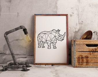 Minimalistyczny wydruk artystyczny z motywem linii nosorożca, dekoracja ścienna do skandynawskiego biura, plakat z grafiką zwierzęcą