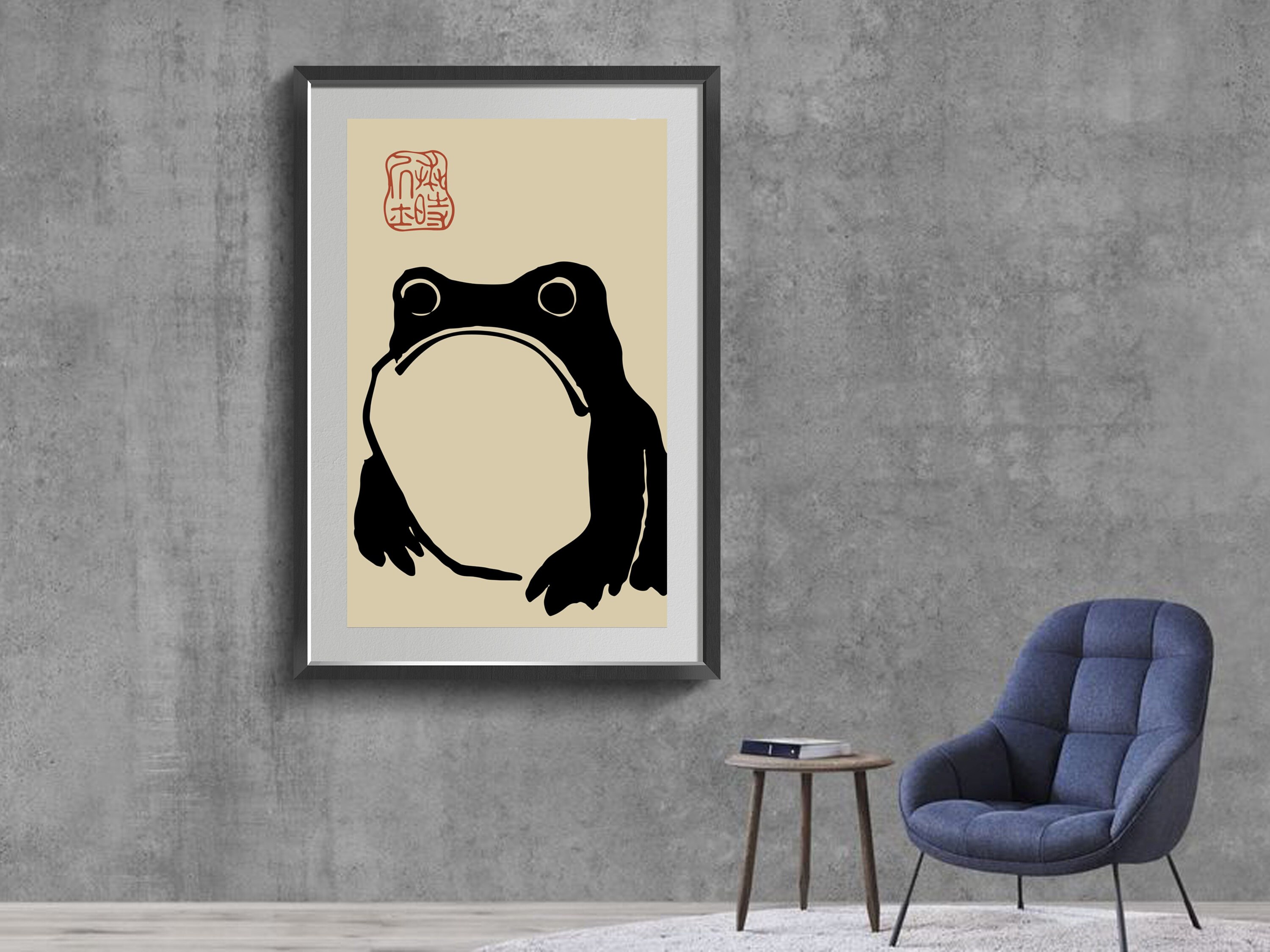 特別価格☆【版画（額縁なし）】碧眼のギロ（カエル 絵画）