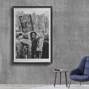 Feminist Art Print, Witches Supporting Other Bitches, Retro Black and White Poster image 2