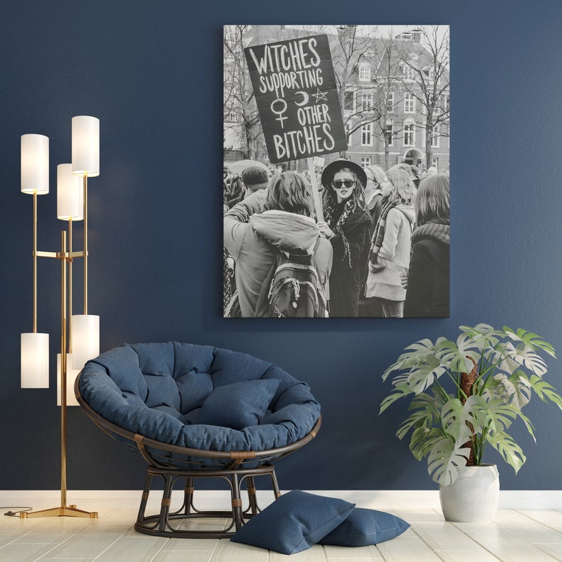 Feminist Art Print, Witches Supporting Other Bitches, Retro Black and White Poster image 3