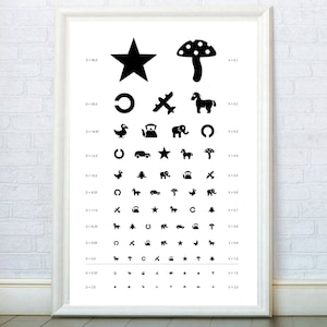 Sehtafel Poster, Sehtest für Kinder, Sehtest für Kinder, Kinder Sehtafel, Wand Kunst Optometrie Dekor, Typografie symbol Sehtest, Sehschärfe