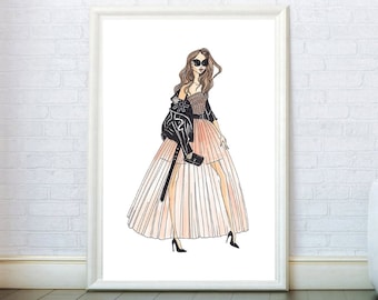 Stilvoller Kunstdruck für Frauen, Modeillustration, Wohndeko für Fashionistas, modernes Skizzenposter