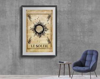 The Sun Tarot Card Print, Mystical Astrology Wall Art, Vintage Poster, Trendy Graphic Illustration
