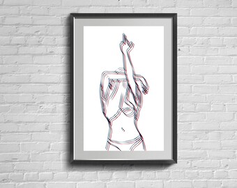 Middle Finger Feminist Art Print, Retro Swearing Poster