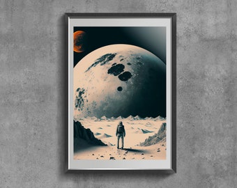 Galaxy Nebula Star, Super Moon Print, Fantasy Wall Art, Moon Poster, Modern Graphic Design