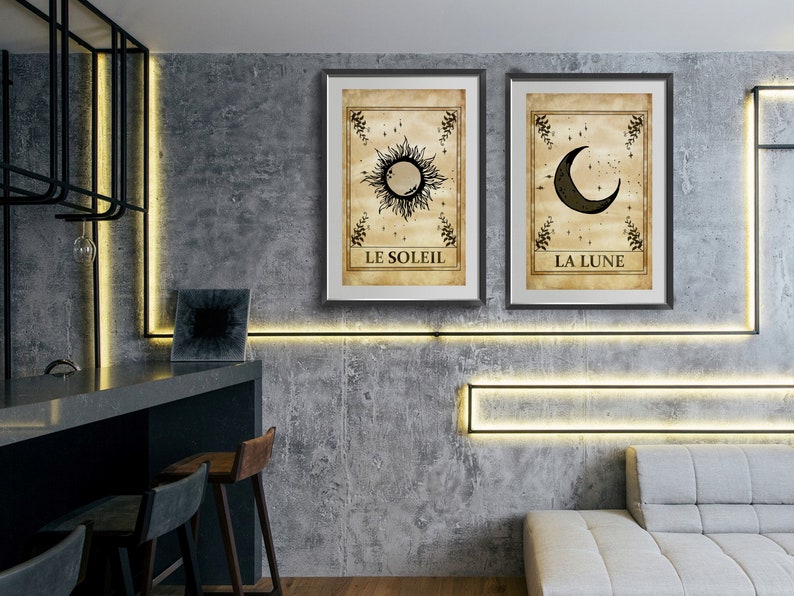 Sun and Moon Tarot Card Print Set, Celestial Wall Art - Etsy
