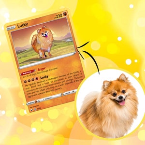 Pokecard numérique pour animaux de compagnie. Art mural anime pour elle et lui. Cartes personnalisées PokePets. Amateurs de cadeaux et amoureux des animaux. Affiche des éléments de combat.