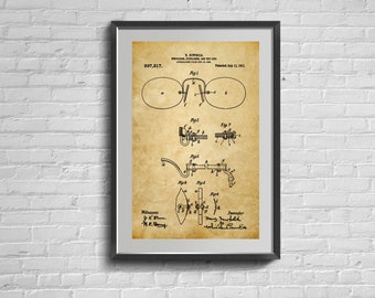 Vintage patent glasses art poster, snellen pediatric chart print, optometry decor symbol typography vision test, visual acuity eyechart