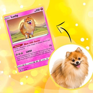Cartes personnalisées PokePets. Affiche d'élément de fée. Amateurs de cadeaux et amoureux des animaux. Pokecard numérique pour animaux de compagnie. Art mural anime pour elle et lui.
