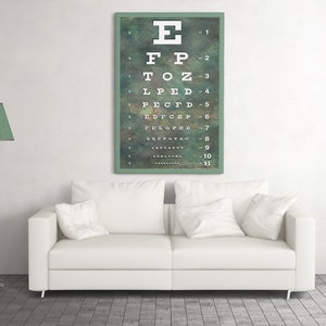 Póster de tabla optométrica, impresión de tabla pediátrica de Snellen verde salvia, arte mural para optometristas, prueba de visión con tipografía simbólica, tabla optométrica de agudeza visual